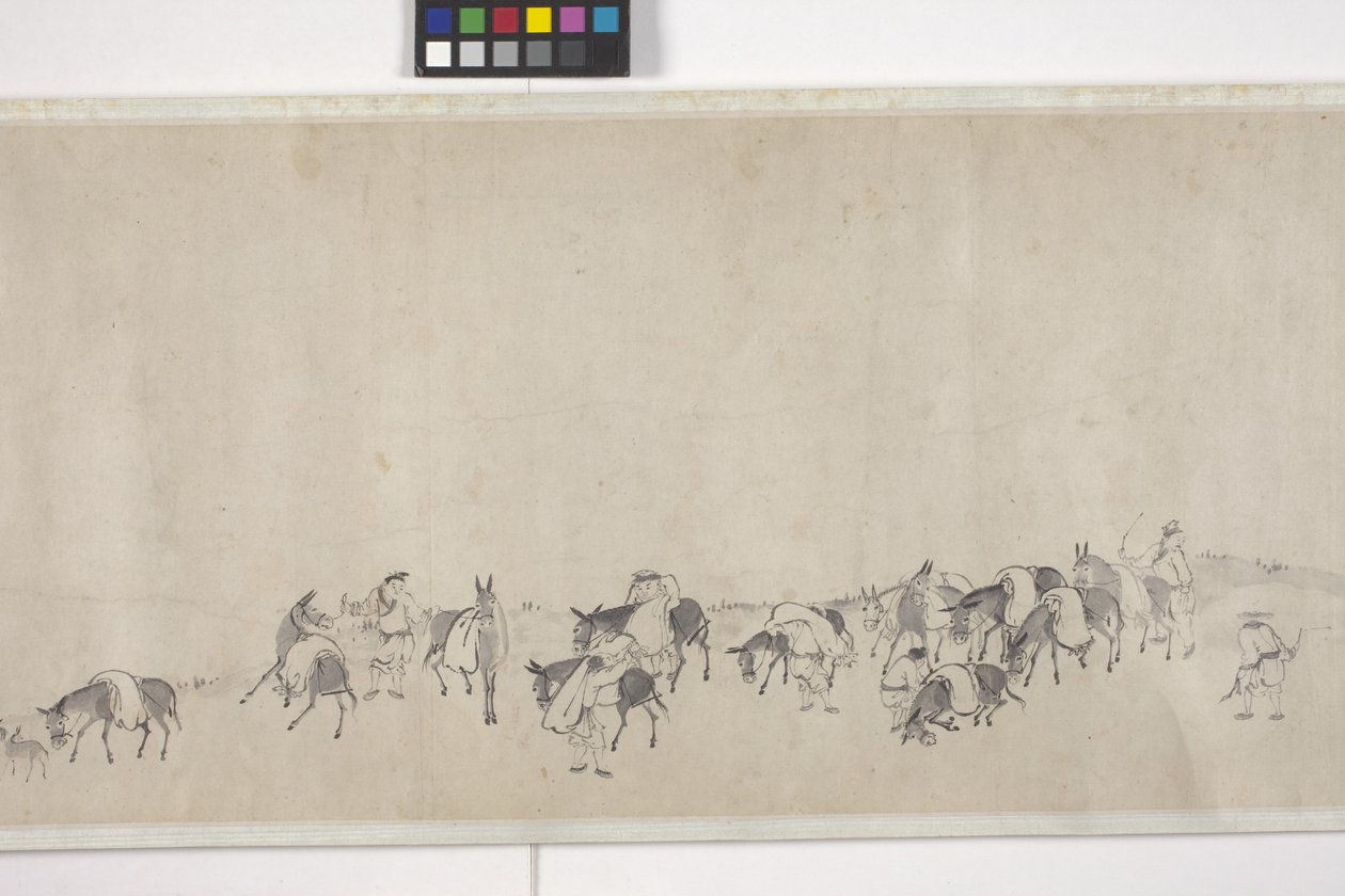 Sto osłów transportujących zboże, zwój ręczny, ok. 1700 r. (atrament na papierze) autorstwa Ye Yin