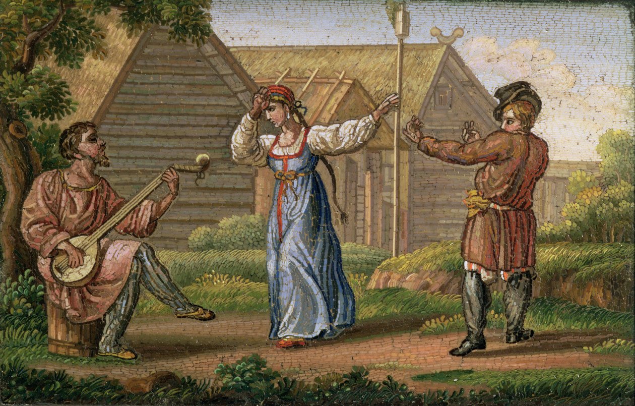 Taniec rosyjski, autor: Jegor Jakowlewicz Wekler (1800-61), ok. 1830 (mozaika) autorstwa Yegor Yakovlevich Vekler