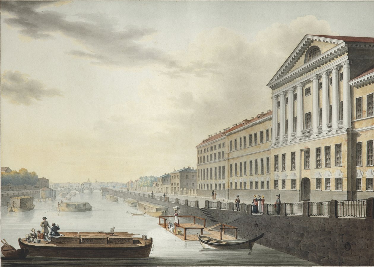 Widok na rzekę Fontankę z mostu Izmailovsky, 1820-1823 autorstwa Yermolai Ivanovich Yesakov