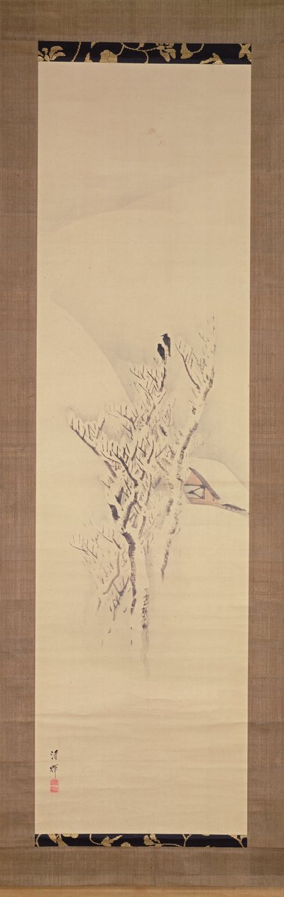 Śnieżny pejzaż z wronami na drzewie, ok. 1820-50 (tusz i farby na papierze) autorstwa Yokoyama Seiki