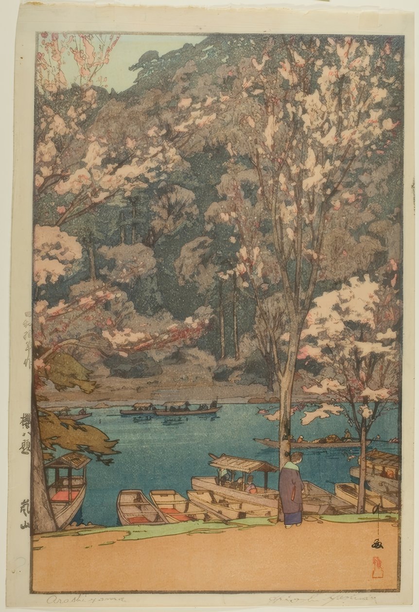 Arashiyama, z serii „Osiem scen kwitnących wiśni” autorstwa Yoshida Hiroshi