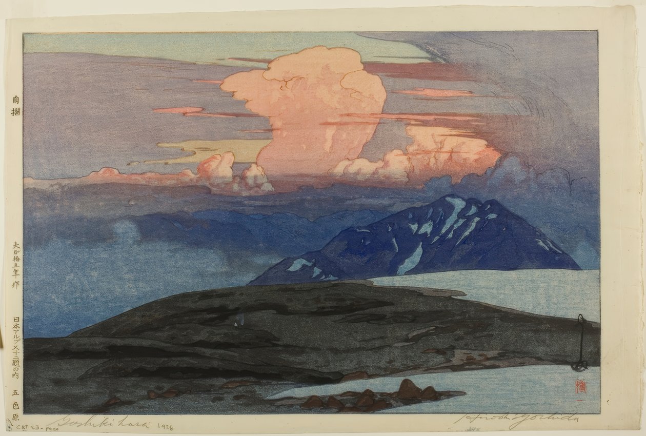 Góry Goshiki (Goshikihara), z serii „Dwanaście scen Alp Japońskich (Nihon arupusu junidai no uchi)” autorstwa Yoshida Hiroshi