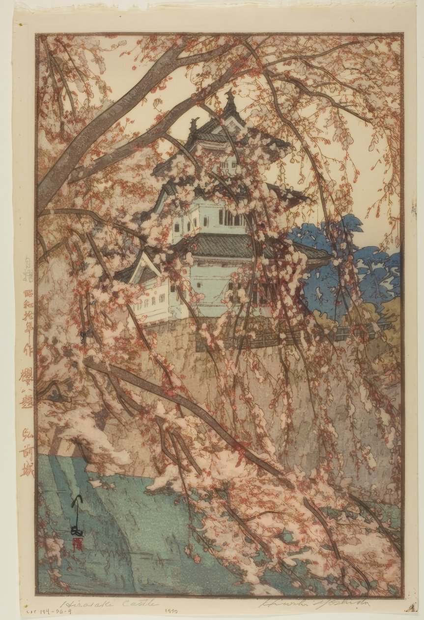 Zamek Hirosaki, z cyklu „Osiem widoków kwitnącej wiśni” autorstwa Yoshida Hiroshi