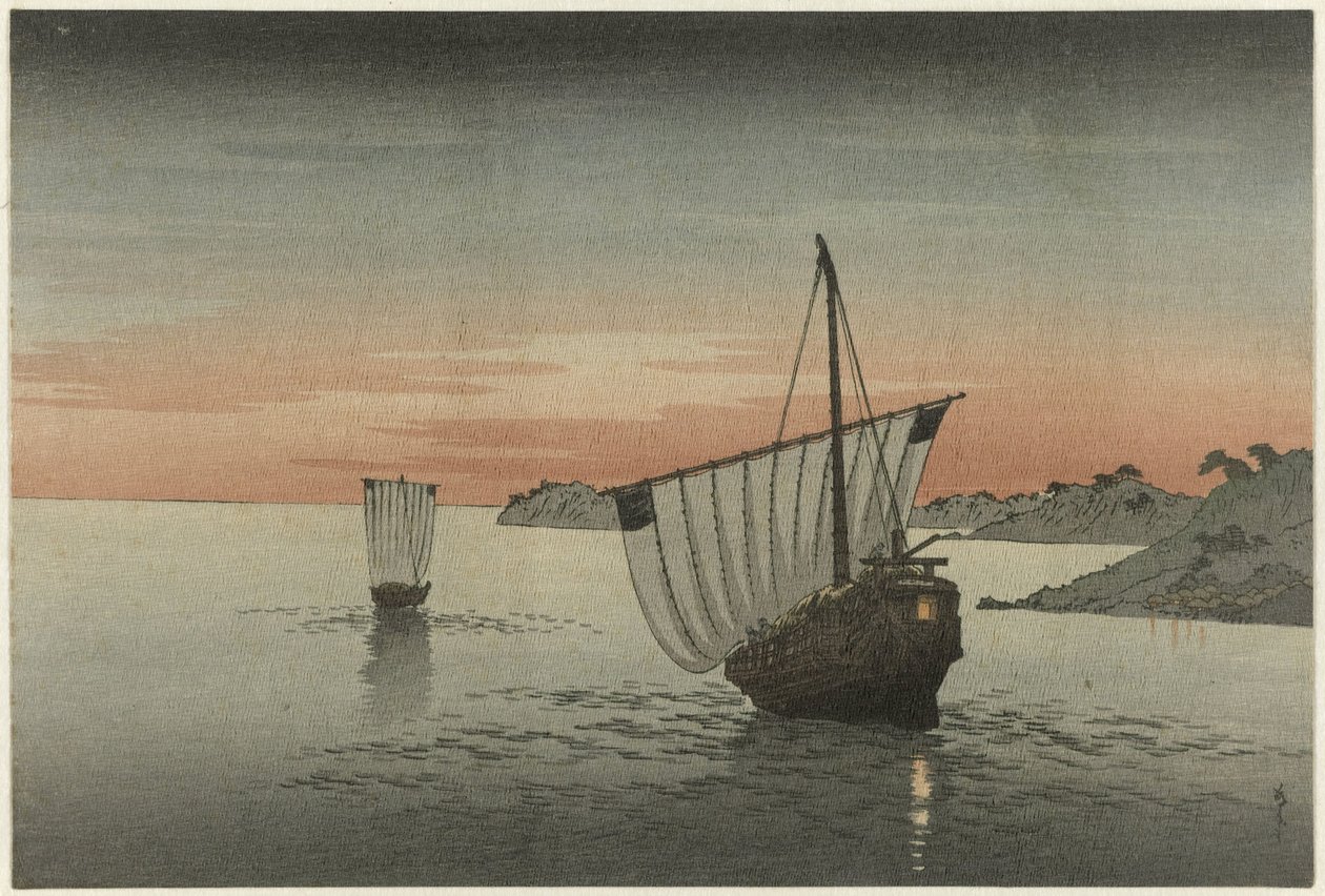 Dwa żaglowce wzdłuż wybrzeża autorstwa Yoshimune (II) , Utagawa