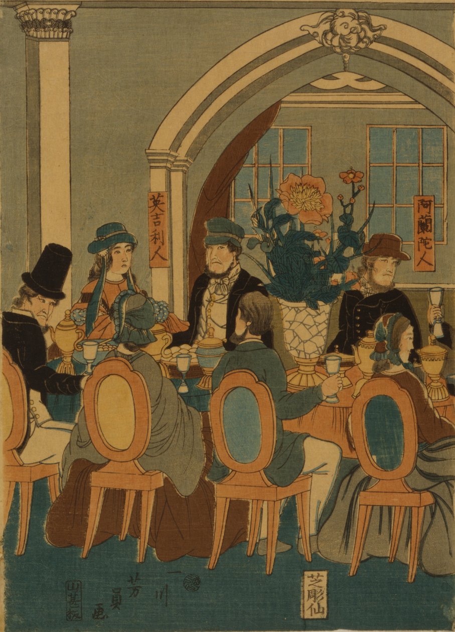 Bankiet pięciu narodów klub Jokohama, 1861 autorstwa Yoshitomi Utagawa