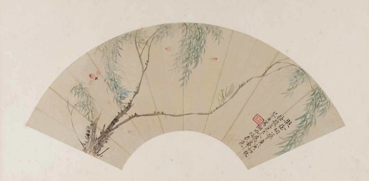 Na gałązce wierzby, dynastia Qing, prawdopodobnie 1770 (tusz i kolor na papierze) autorstwa Yuan Tong