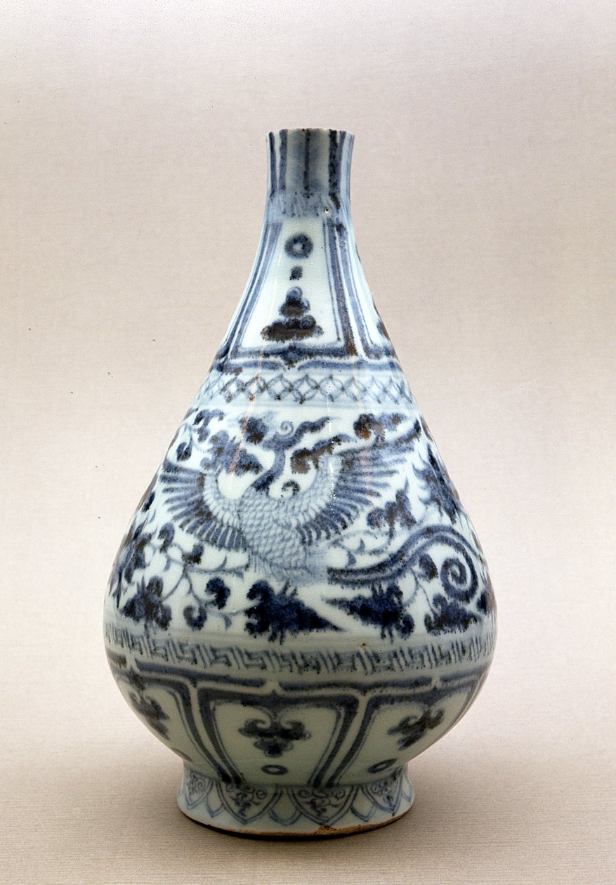 Wazon niebiesko-biały, dynastia Yuan (1206-1368) (ceramika) autorstwa Yuan Dynasty Chinese School