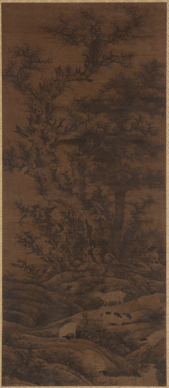 Zimowe drzewa i owce autorstwa Yuan Dynasty Chinese School