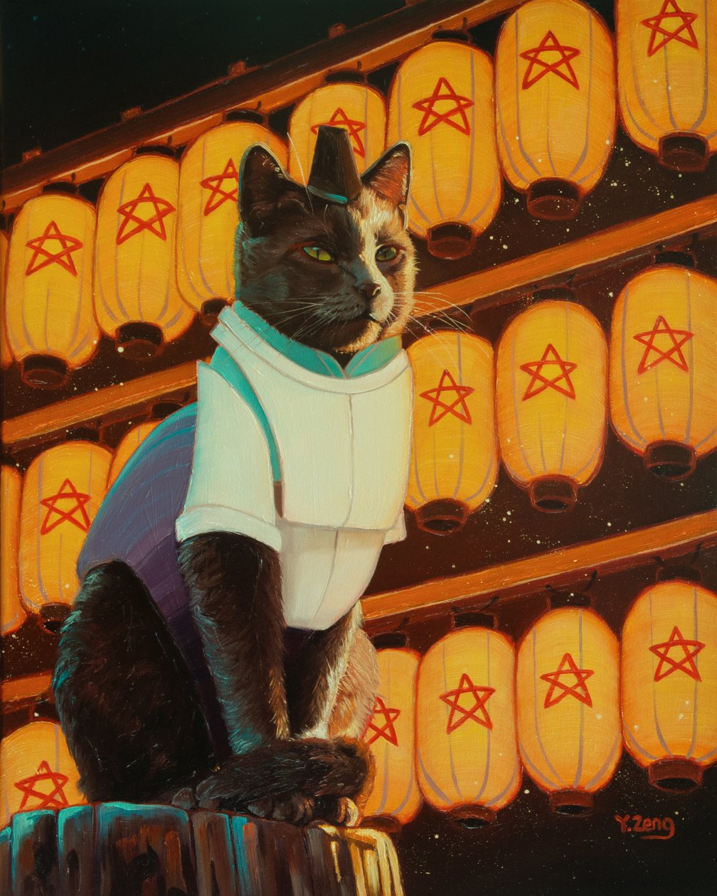 OnMeowJi, 2023 (olej na płótnie) autorstwa Yue Zeng