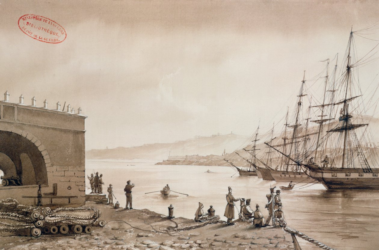 Widok na Fort Bab Azoun od strony portu, Algier, ok. 1830-31 (wc na papierze) autorstwa Yung