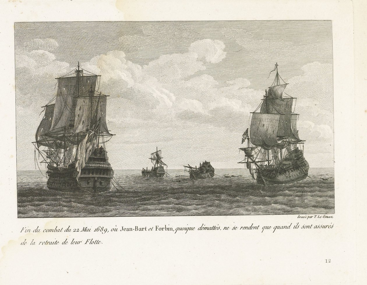 Einde van het gevecht van Jan Bart op 22 mei, 1689 Koniec walki z 22 maja 1689, gdzie Jean-Bart i Forbin, choć zdemaskowani, poddają się tylko wtedy, gdy mają pewność odwrotu swojej Floty (tytuł na obiekcie) Zbiór walk Jean-Bart, szefa Es autorstwa Yves Marie Le Gouaz