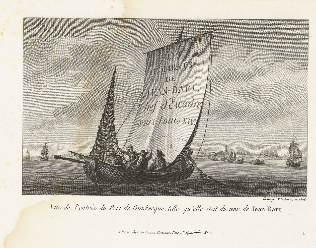 Ingang tot de haven van Duinkerke, ca. 1693-1694 Widok wejścia do portu w Dunkierce, jak to było za czasów Jean-Bart (tytuł na obiekcie) Zbiór walk Jeana-Barta, dowódcy eskadry Ludwika XIV (tytuł serii) autorstwa Yves Marie Le Gouaz