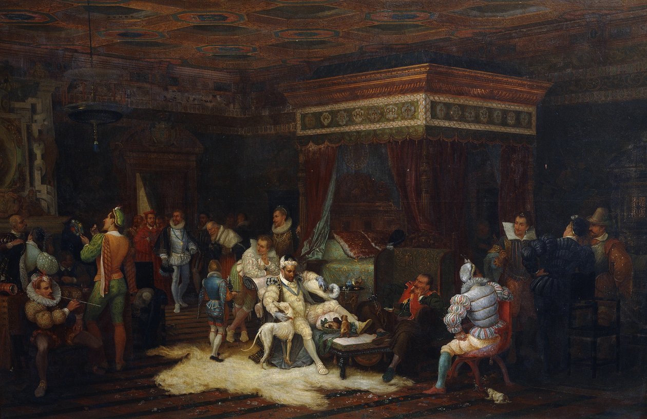 Przybycie księcia de Guise w komnacie króla Henryka III w Fontainebleau, 1861 r autorstwa Yves Theophile Rene Grenier de Saint