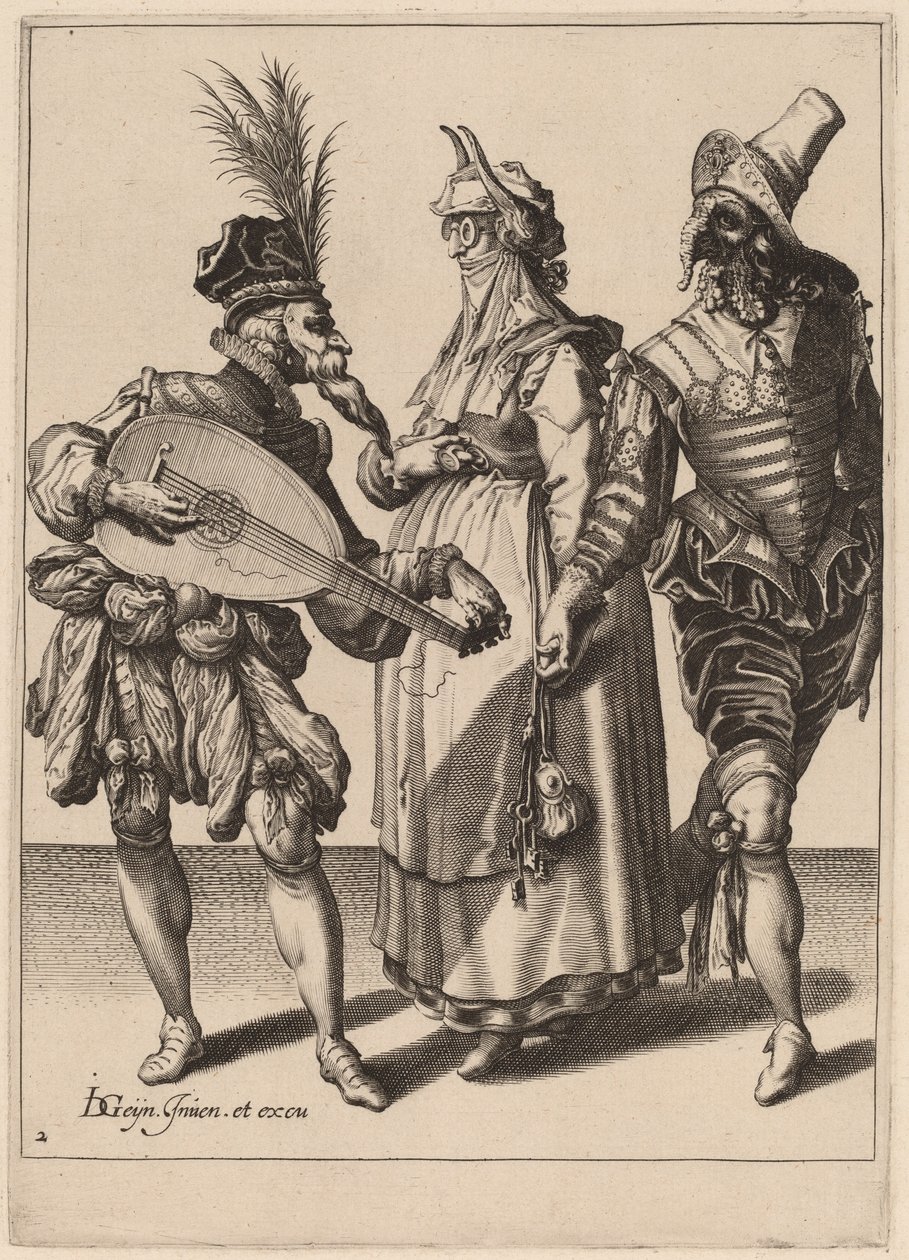 Para, do której zwraca się grający na lutni autorstwa Zacharias Dolendo after Jacques de Gheyn II