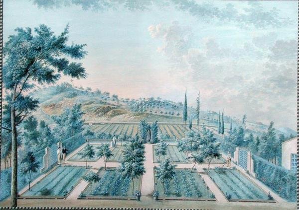 Widok na ogród M. Reverdit w pobliżu Tulonu we Francji (gwasz na papierze) autorstwa Zacharie Felix Doument