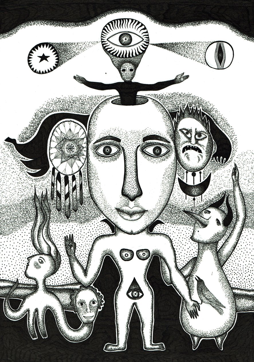 Rytuał, 2018 (rysunek tuszem na papierze) autorstwa Sabina Nedelcheva Williams