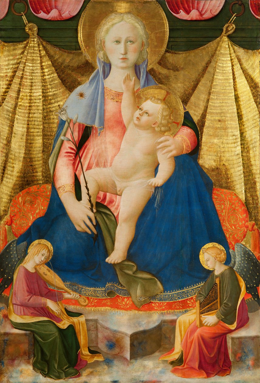 Madonna pokory z dwoma aniołami-muzykami autorstwa Zanobi di Benedetto Strozzi