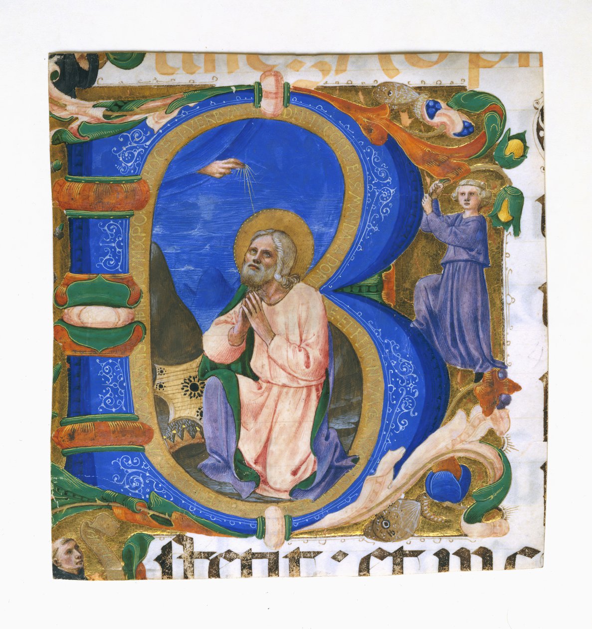 Król Dawid w modlitwie inicjałem B, ca. 1450. autorstwa Zanobi di Benedetto Strozzi