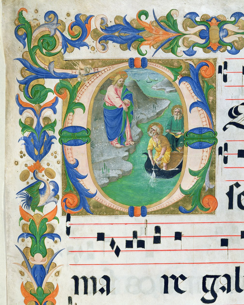 Ms 515 f.1r Cudowny Połów Ryb, z księgi chóralnej, wykonany przed 1449, detal z 88903 autorstwa Zanobi di Benedetto Strozzi