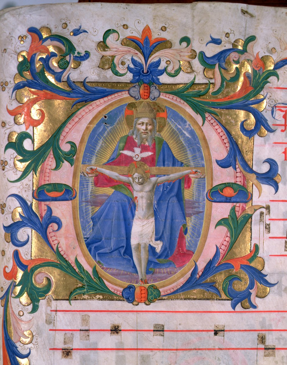 Ms 523 f.166r Historyczny inicjał „O” z Trójcą, z Mszału, c.1446-60 (welum) autorstwa Zanobi di Benedetto Strozzi