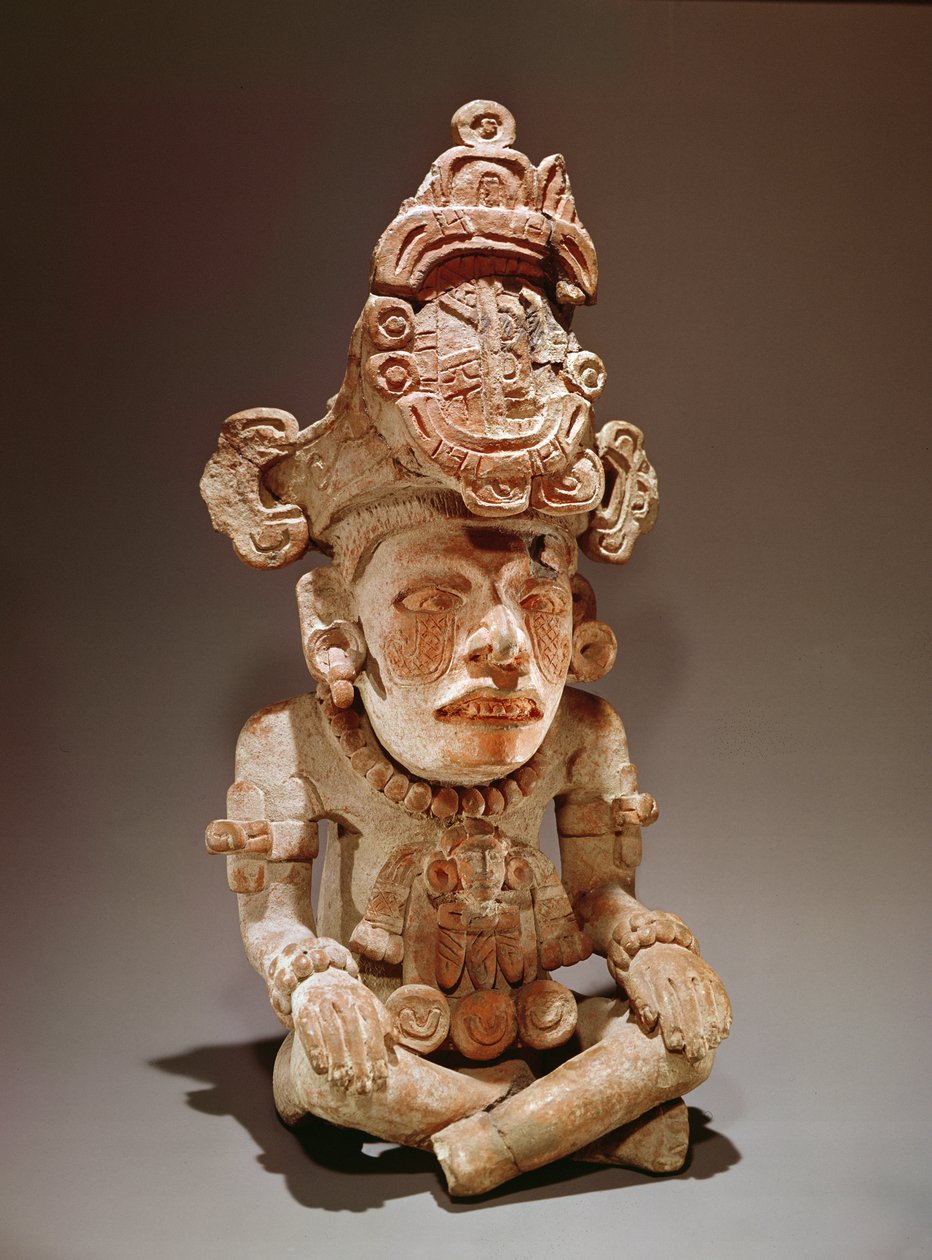 Urna przedstawiająca siedzącego bóstwa, Monte Alban, Oaxaca, okres III (ceramika) autorstwa Zapotec