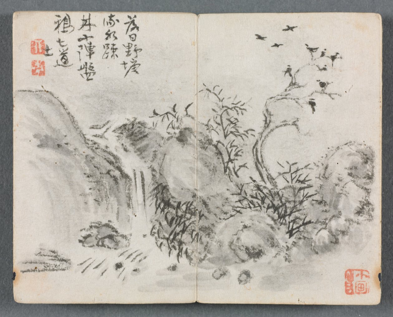 Album Miniatur z Postaciami i Krajobrazem (Wodospadowy Krajobraz) autorstwa Zeng Yandong