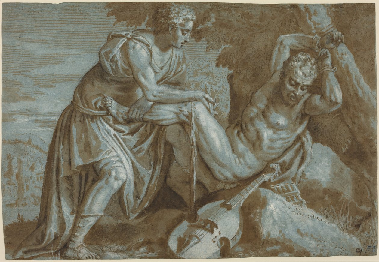 Apollo i Marsyas, ok. 1600 (rysunek tuszem) autorstwa Zenon Veronese