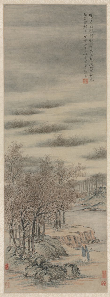 Słuchanie dźwięków jesieni w mglistym gaju, 1657. autorstwa Zhang Feng