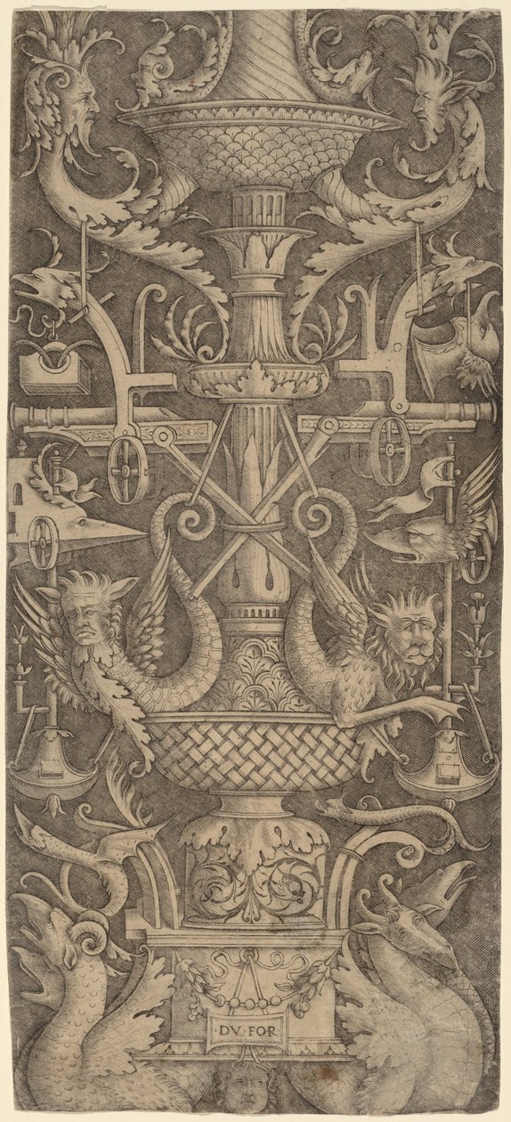 Panel ozdobny ze smokami, maskami i narzędziami wojennymi, ok. 1930 r. 1505. autorstwa Zoan Andrea