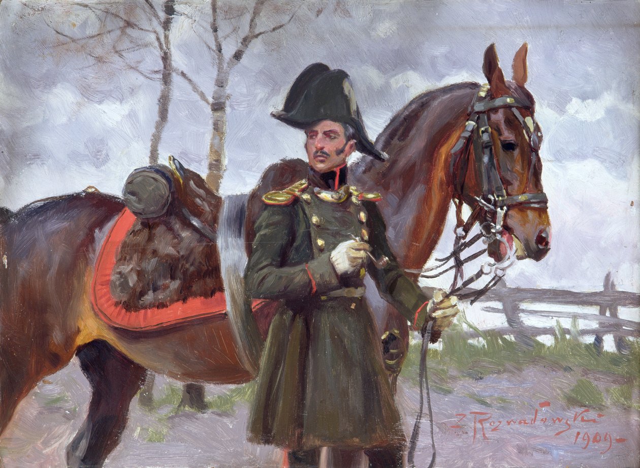Żołnierz napoleoński z koniem autorstwa Zygmunt Rozwadowski