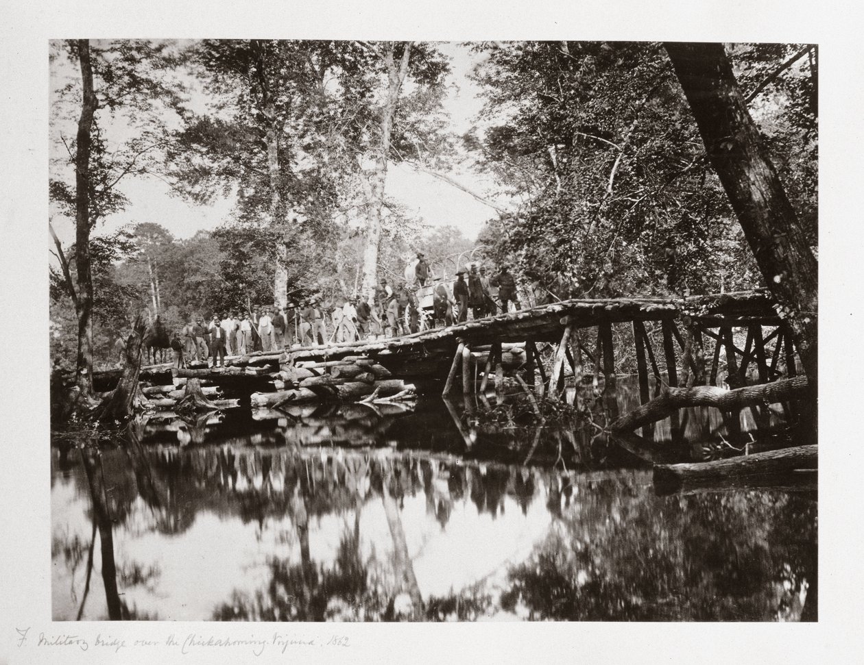 Most wojskowy nad Chickahominy, Wirginia, USA, ok. 1862 r. autorstwa Ferdinand Georg Waldmuller