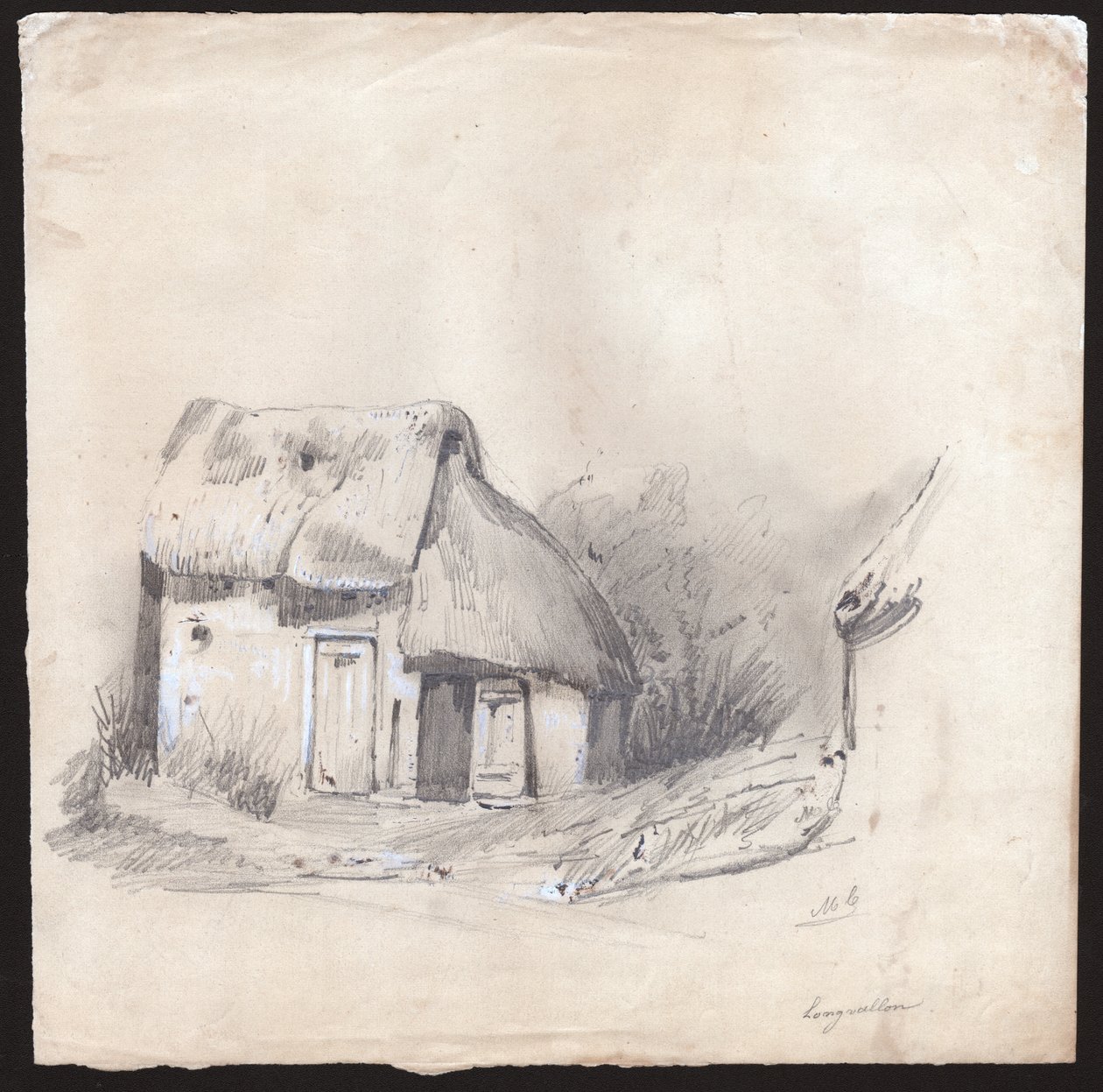 Domek kryty strzechą w centrum Francji. ok. 1830 (ilustracja) autorstwa . .