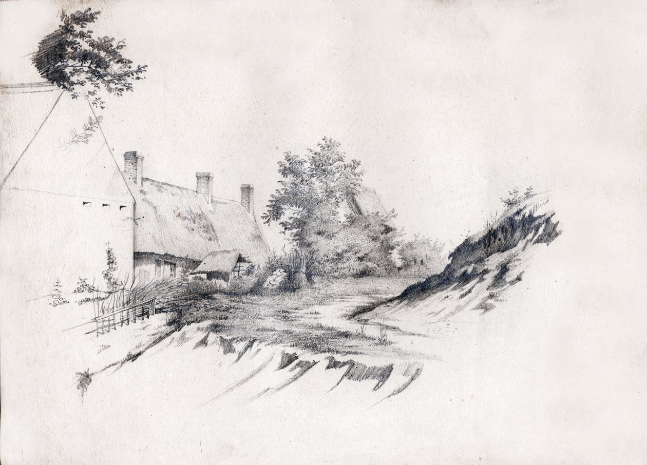 Dom kryty strzechą w środkowej Francji. ok. 1850 (Rysunek) autorstwa . .