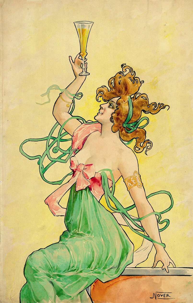 Absinthe Blanqui, ok. 1900, wzór (tusz, pastel i akwarela) na plakat reklamowy, między 1898 a 1901, sygnowany Nover, palindrom drukarza Revon, Paryż autorstwa Frederick (attr. to) Barnard