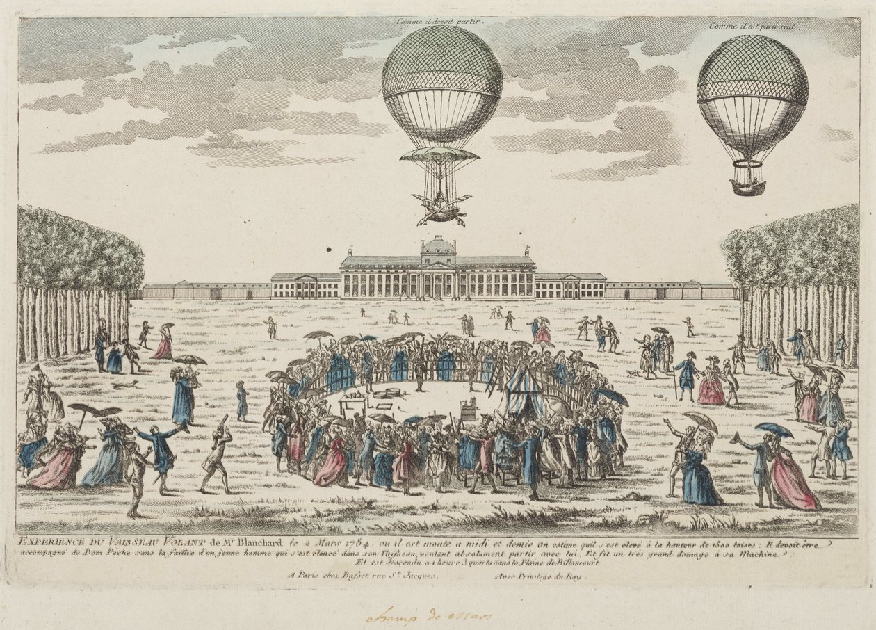 Pierwsze wejście Blancharda balonem, 2 marca 1784 autorstwa Frederick (attr. to) Barnard