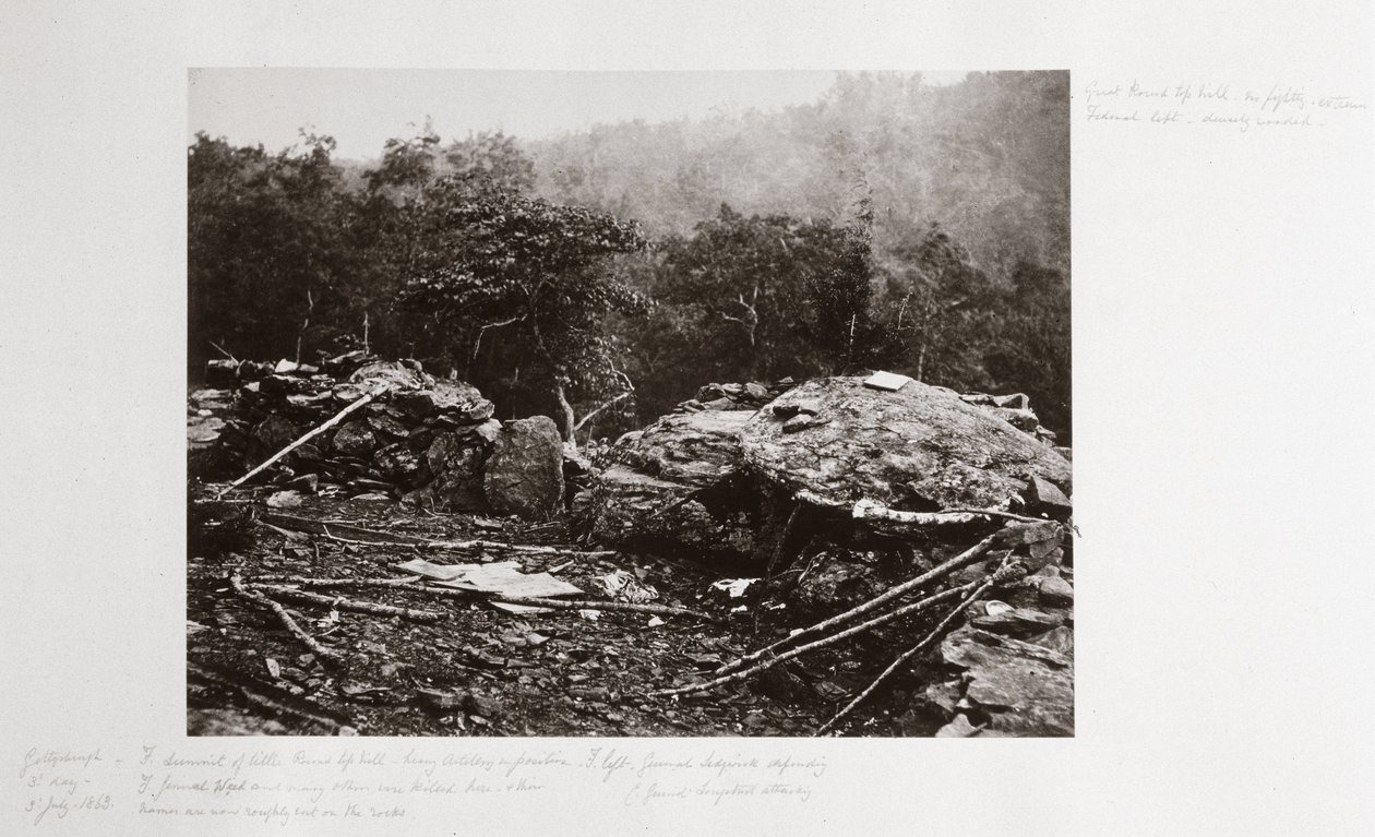 Breastworks na Little Round Top Hill, Gettysburg, Pensylwania, lipiec 1863 autorstwa Ferdinand Georg Waldmuller