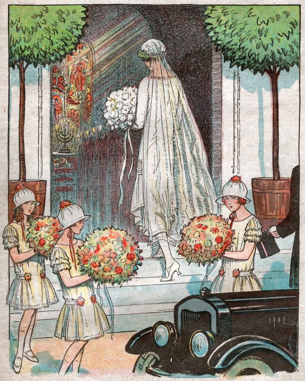 Panna młoda wchodząca do kościoła. 1925 (ilustracja) autorstwa . .