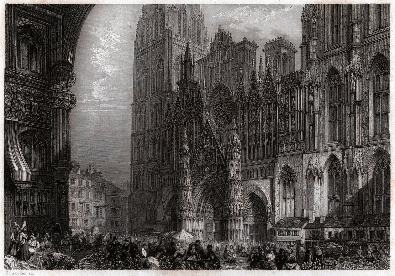 Cathedrale de Rouen, ok. 1850 (rycina) autorstwa . .
