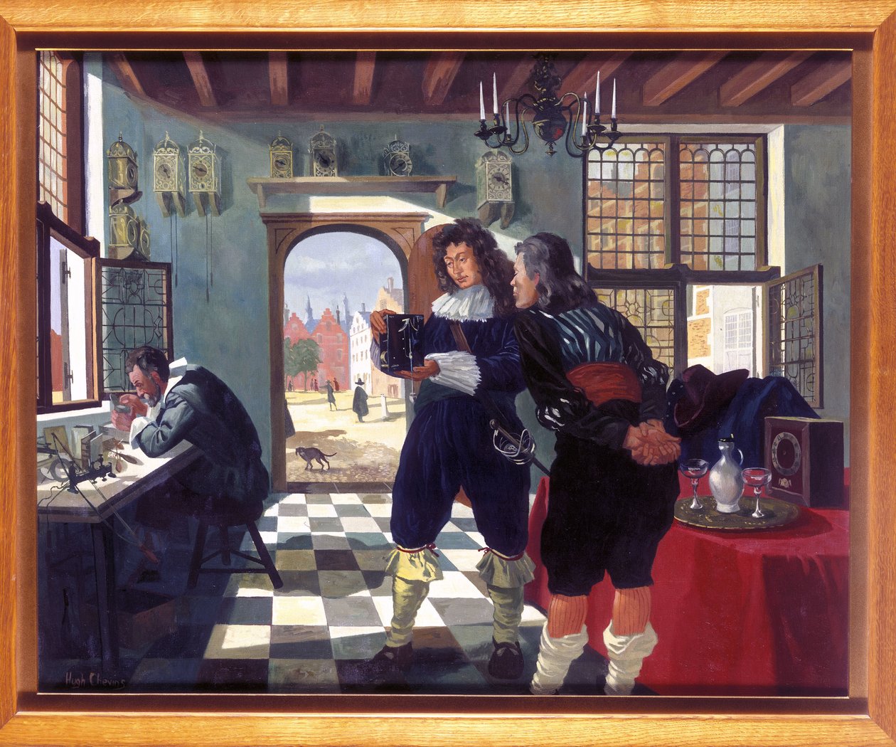 Zegarmistrzowie Christiaan Huygens w sklepie zegarmistrzowskim Salomona Costera autorstwa Frederick (attr. to) Barnard