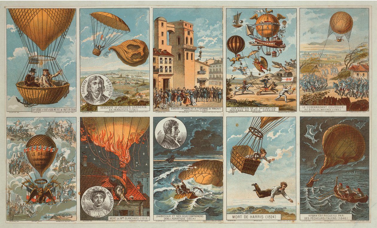 Kolekcjonerstwo kart z obrazkami wydarzeń z historii baloniarstwa z lat 1795-1846, ok. 1900 (chromolitografia) autorstwa . .