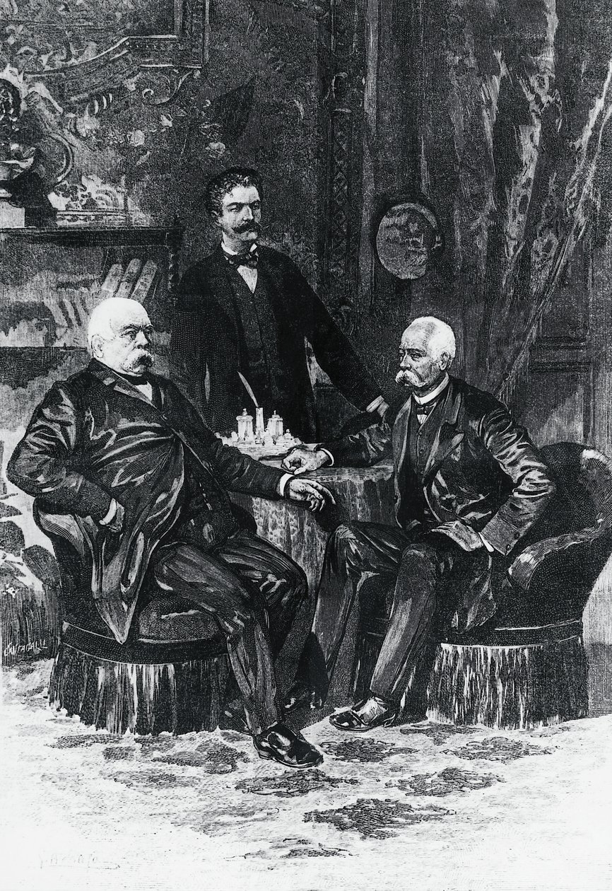 Konferencja Otto von Bismarcka (1815-1898) i Francesco Crispi (1819-1901) we Friedrichsruhe, październik 1887, Niemcy autorstwa William Walcutt