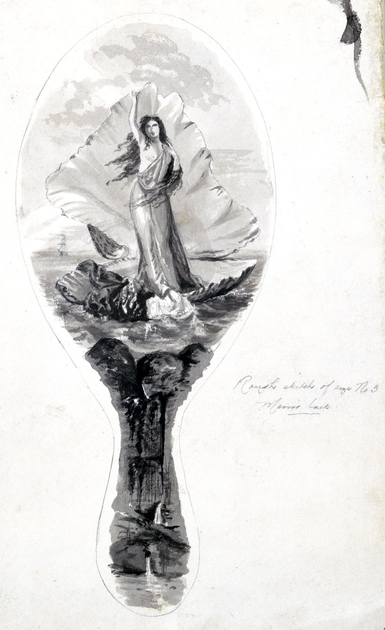 Projekt lustrzanego odwrocia przedstawiającego Wenus w jej muszli, ok. 1870-1875 autorstwa Frederick (attr. to) Barnard