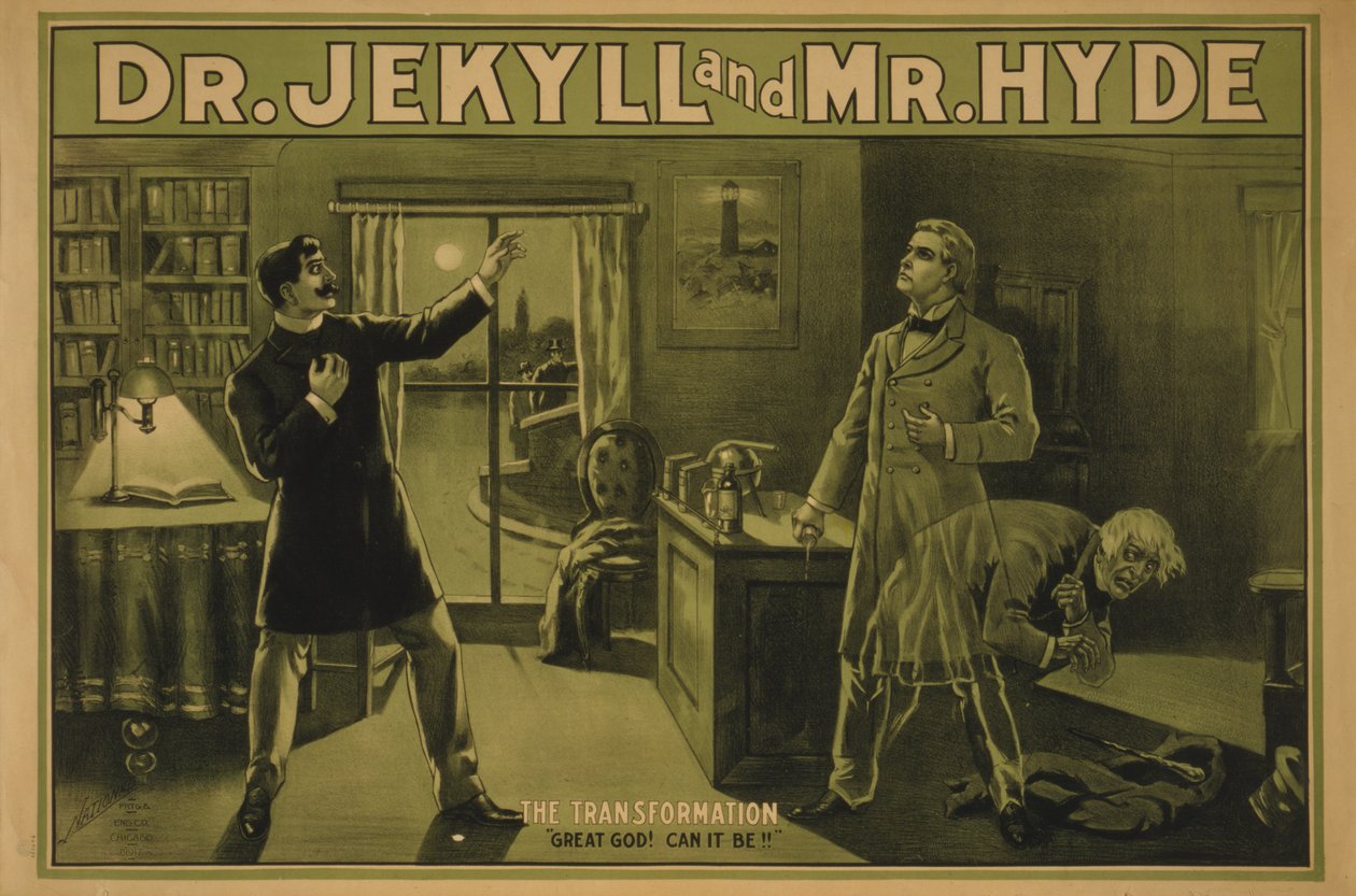 Dr Jekyll i Mr. Hyde, ok. 1890 (litografia kolorowa) autorstwa . .