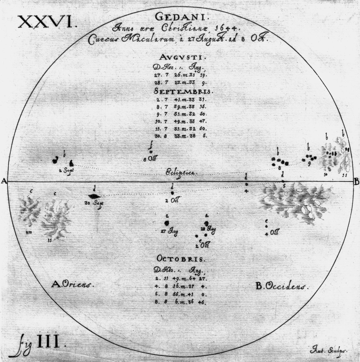 Rysunki plam słonecznych, 27 sierpnia - 8 października 1644 autorstwa Frederick (attr. to) Barnard