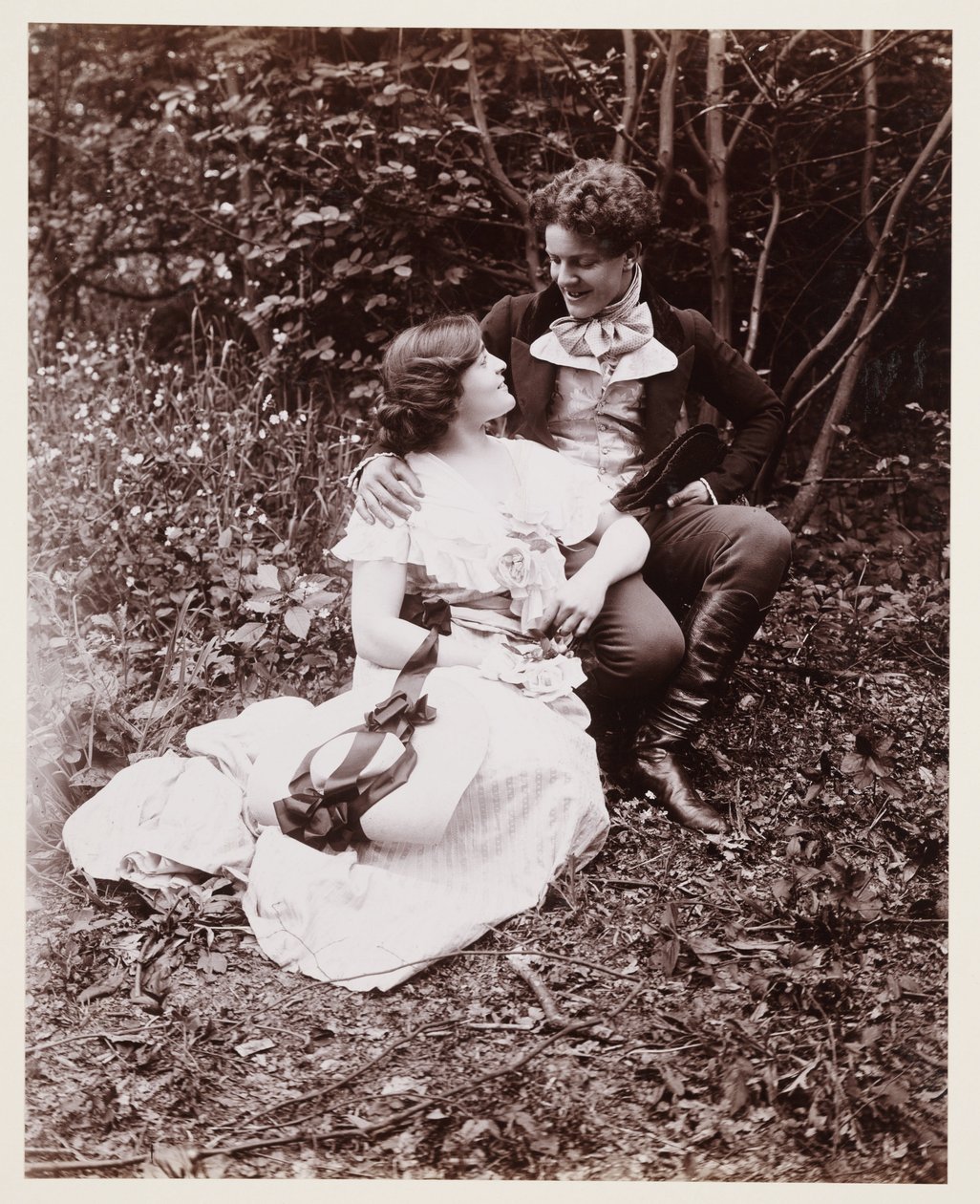 Portret edwardiański, para w XIX-wiecznych strojach autorstwa John Pardon