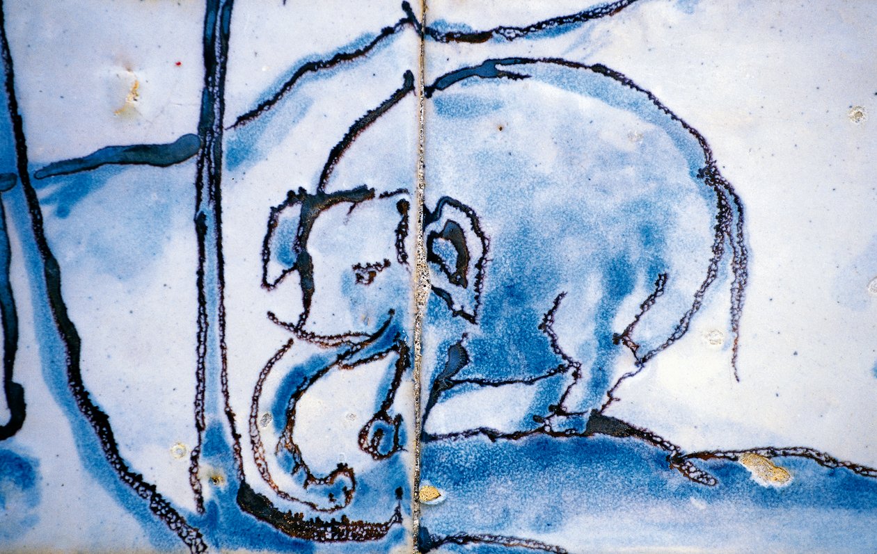 Słoń, płytki azulejos, Pałac markizów Fronteira, Lizbona, Portugalia, Detail autorstwa Georg Carl Heinrich Dollmann