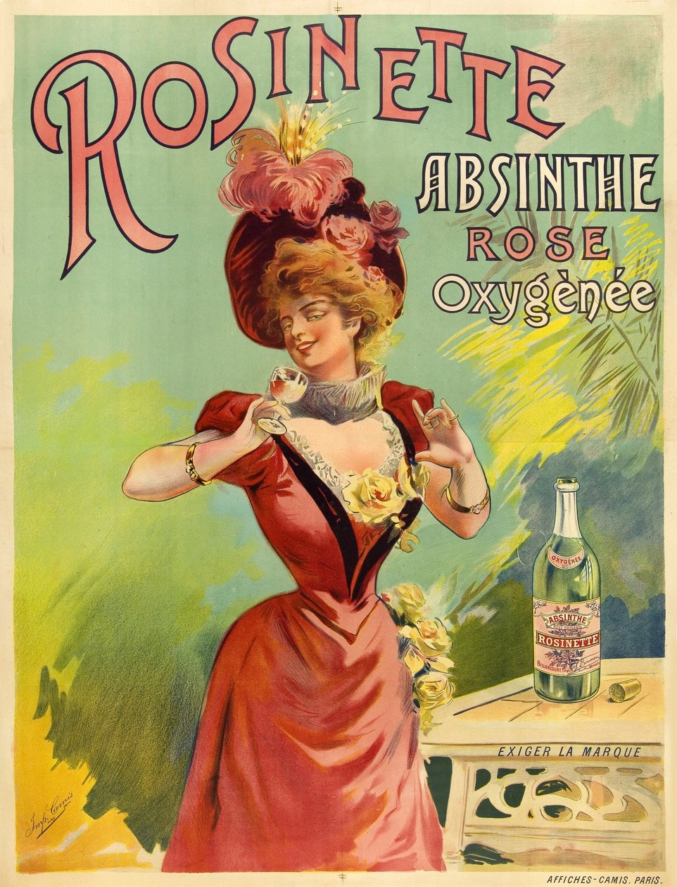 Elegancka kobieta ubrana w stylu Belle Epoque degustująca kieliszek absyntu autorstwa Frederick (attr. to) Barnard