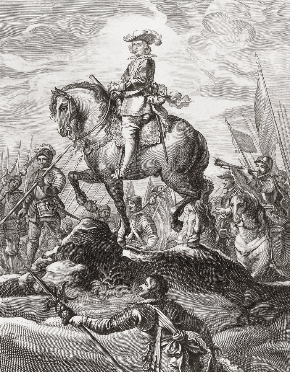 Ferdynand Austriacki prowadzący wojska nad Alpami, lipiec 1634 autorstwa . .