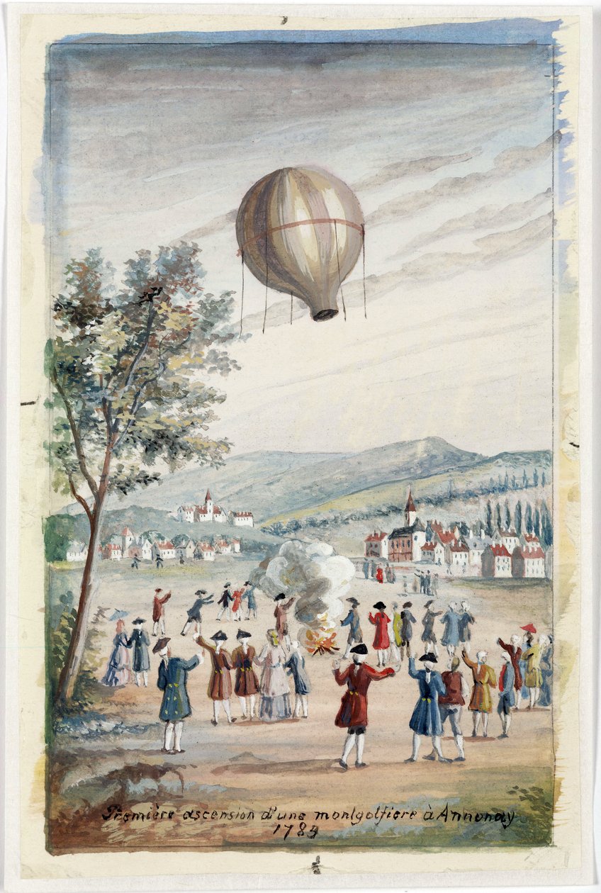 „Pierwsze wstąpienie Montgolfiera w Annonay”, Francja, 5 czerwca 1783 r autorstwa Frederick (attr. to) Barnard