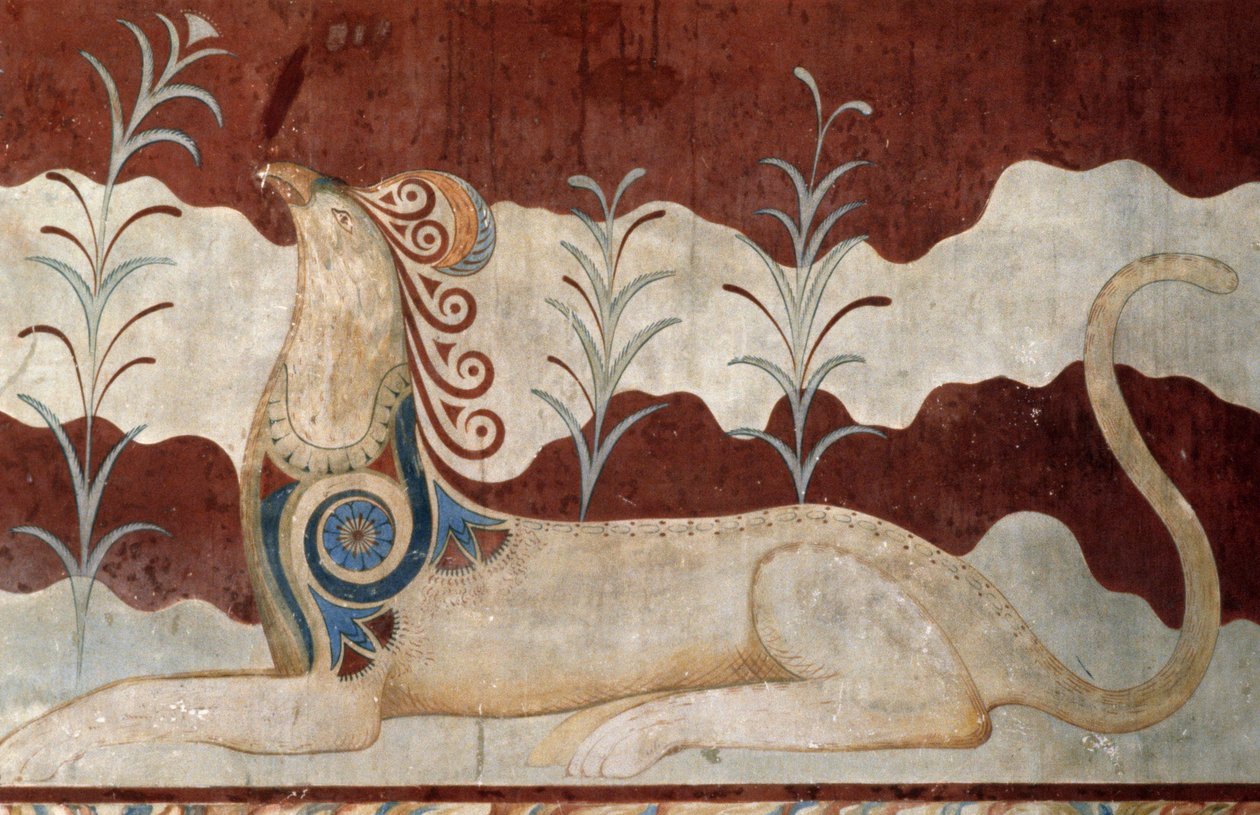 Gryf, fresk w sali tronowej, Pałac w Knossos, Kreta, Grecja, cywilizacja minojska autorstwa Georg Carl Heinrich Dollmann